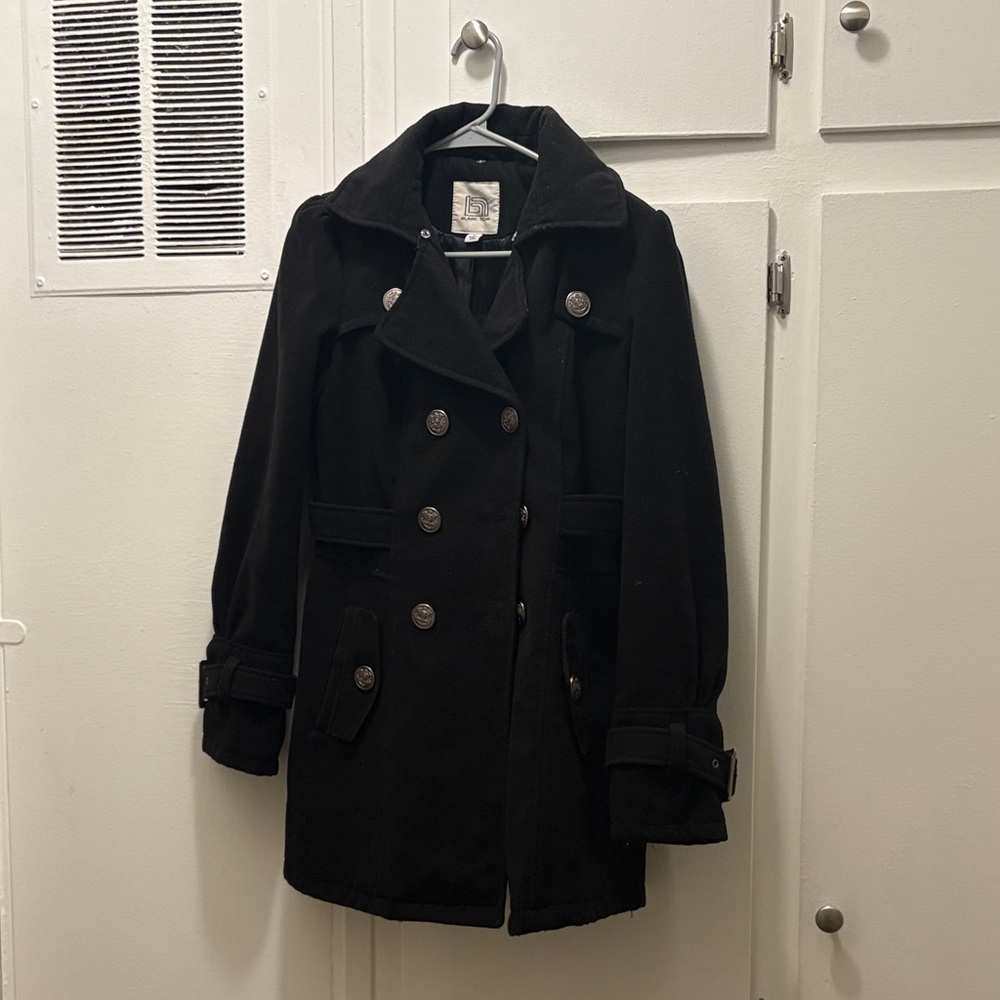 Blanc Noir Black Double-Breasted Pea Coat